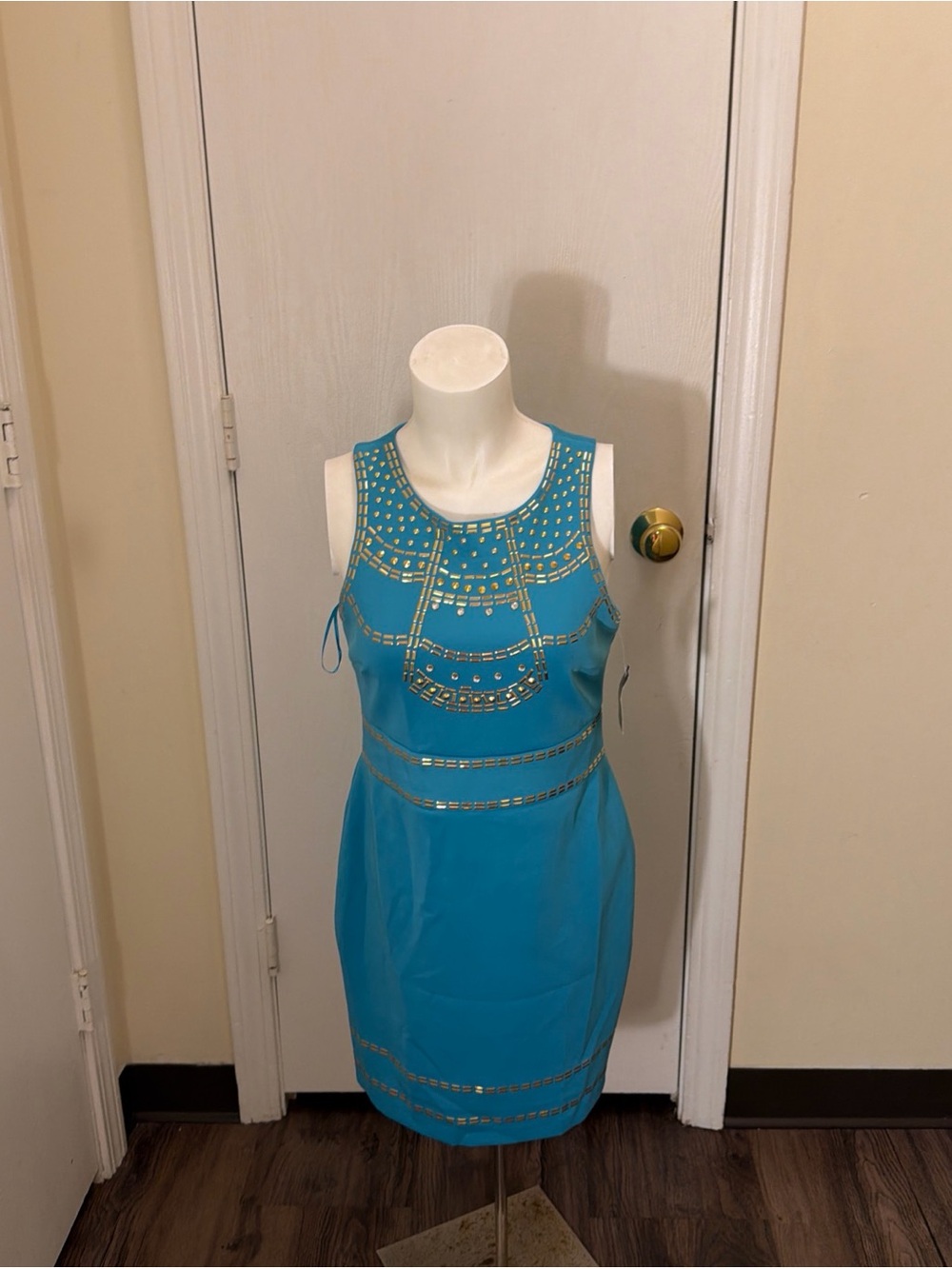 Thalia Sodi Knit Bodycon Dress S Turquoise Sleeveless Short NWT